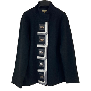 Carson Black Wool Jacket Silver Twist Buttons Appliqué Ribbon Steampunk Large